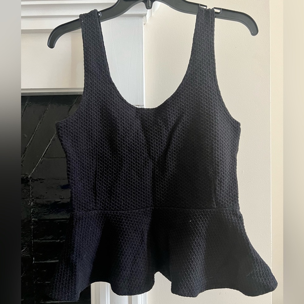 Black Ganni textured peplum tank